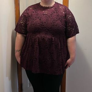 Torrid size 5 Maroon/Wine colored lace peplum top